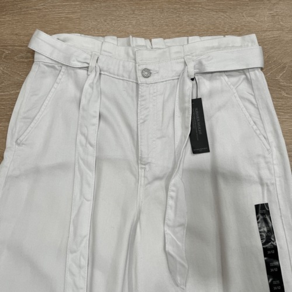 Banana‎ Republic High Rise Wide Leg Paperbag Pants Women's 12 White Belted NWT - Picture 2 of 6